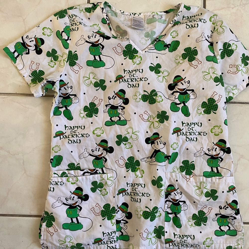 Disney Mickey Mouse St. Patrick’s Green and White Character Print Fabric